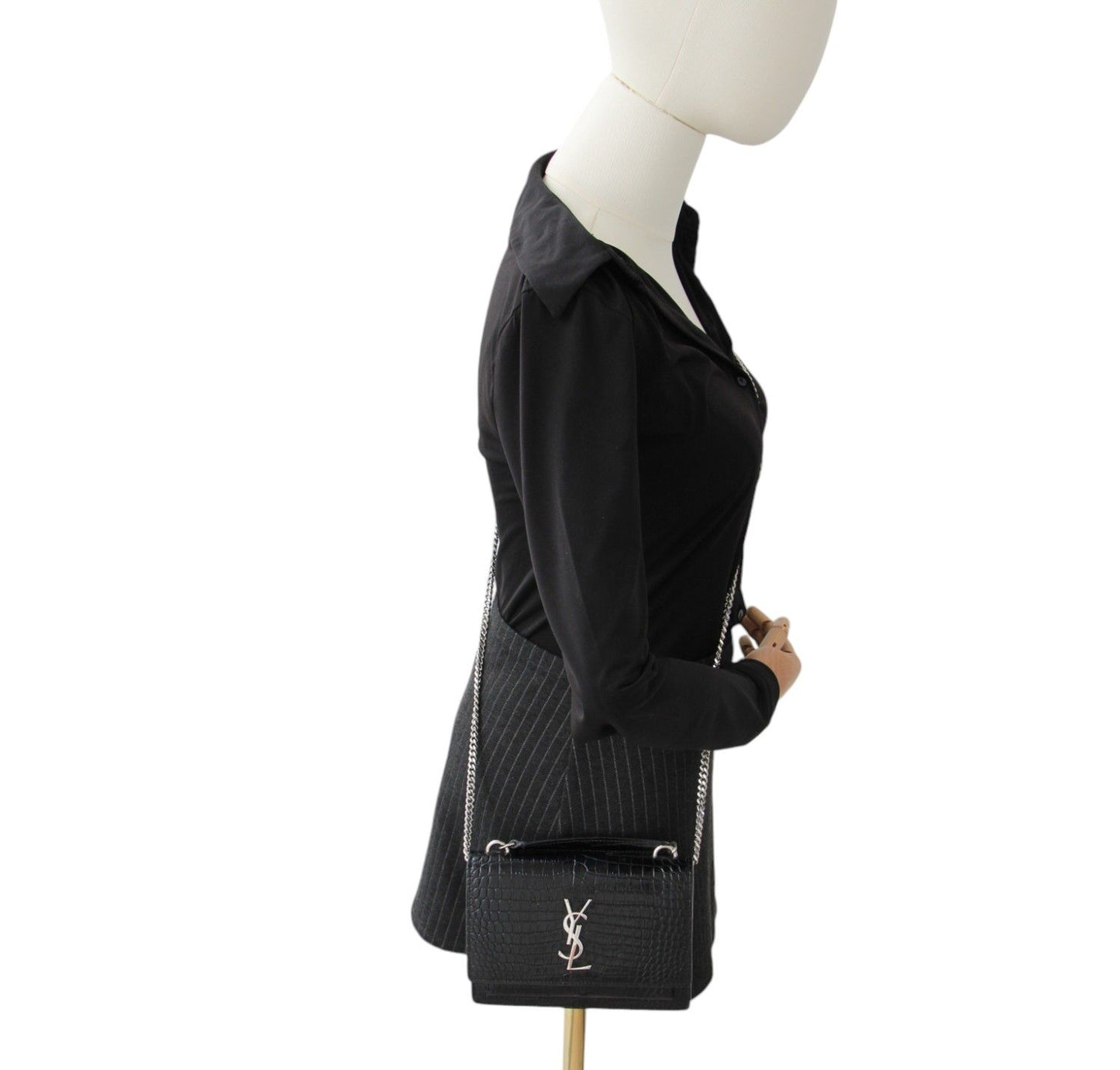 Sunset Chain Wallet Pelle Lucida Coccodrillo