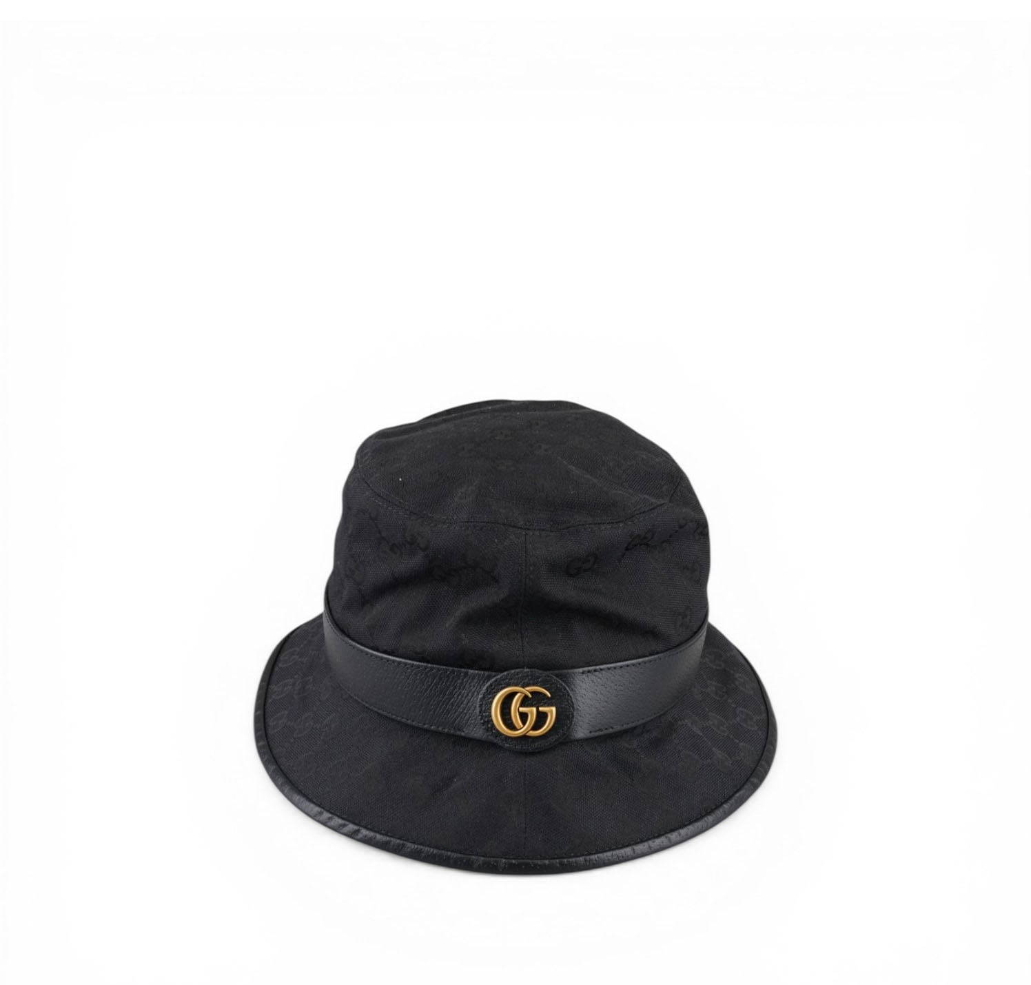 Gucci Black GG Monogram Bucket Hat with Gold Double G Gucci Black GG Monogram Leather-Trim Bucket Hat with Gold  main image 4